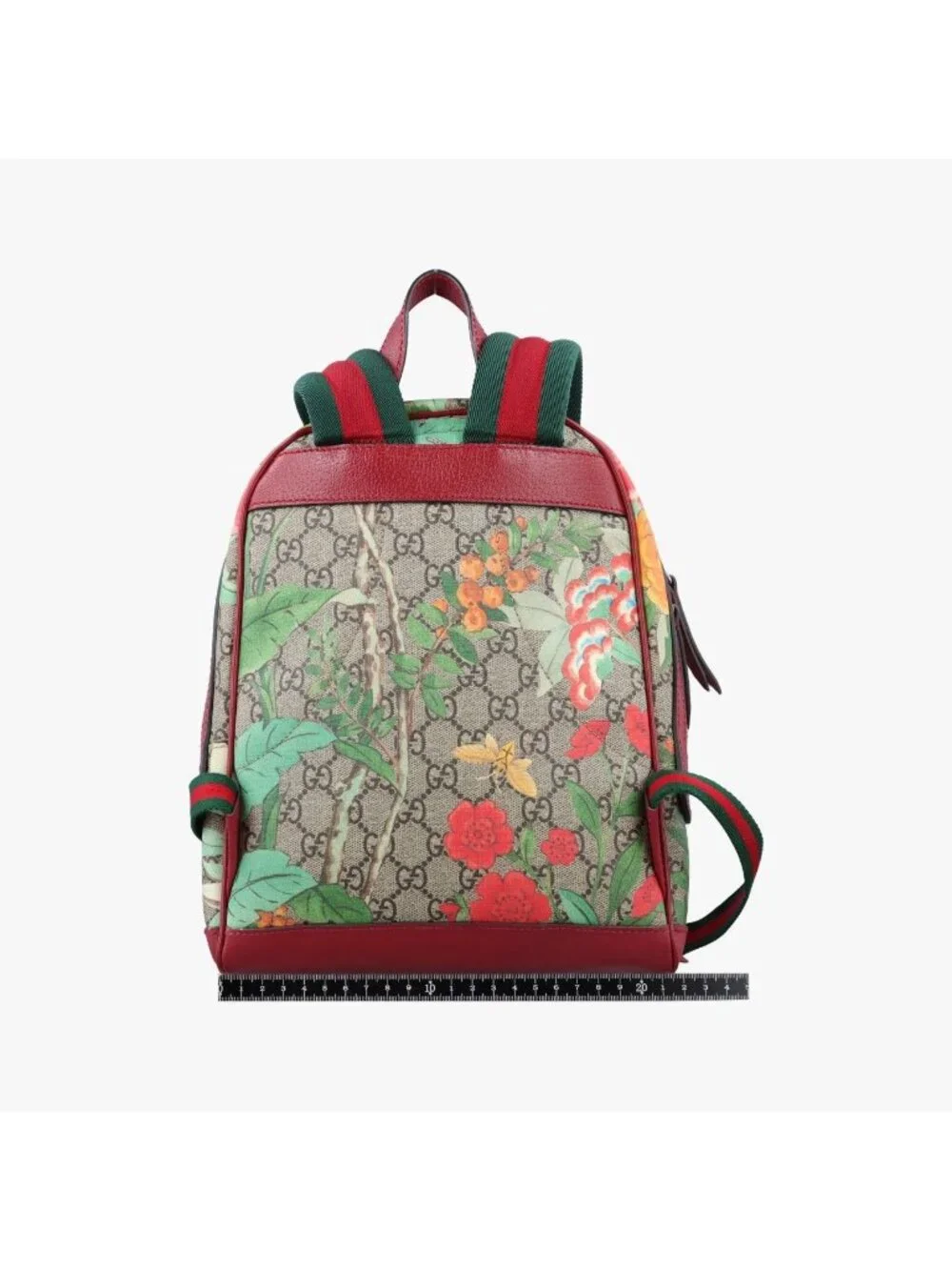 Gucci GG Supreme Tian Beige Red Multicolor Leather Backpack